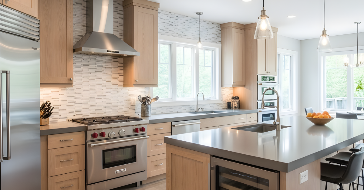 White Oak Shaker Kitchen Cabinets With Quartz Countertops